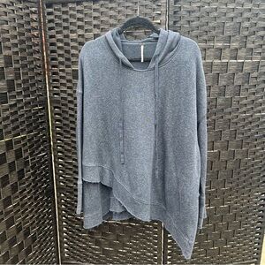 Free People Asymmetrical Hem Hoodie Sweatshirt, Gray Black, Size Medium